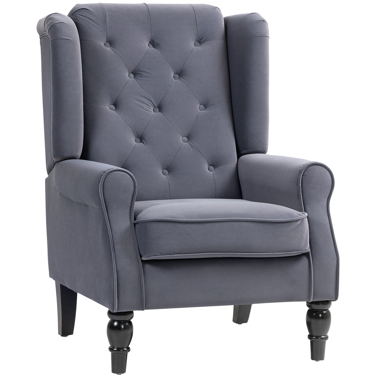 HOMCOM Wingback Accent Chair, Retro Upholstered Button Tufted Occasional Chair for Living Room and Bedroom dimensions Dark grey Main