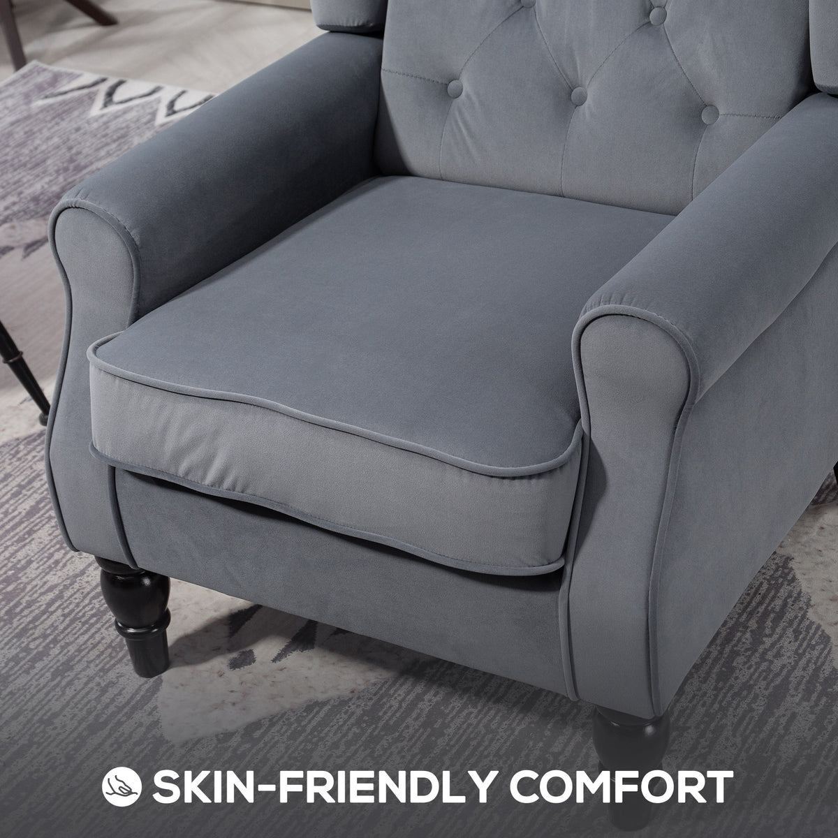 HOMCOM Wingback Accent Chair, Retro Upholstered Button Tufted Occasional Chair for Living Room and Bedroom dimensions Dark grey comfortable 