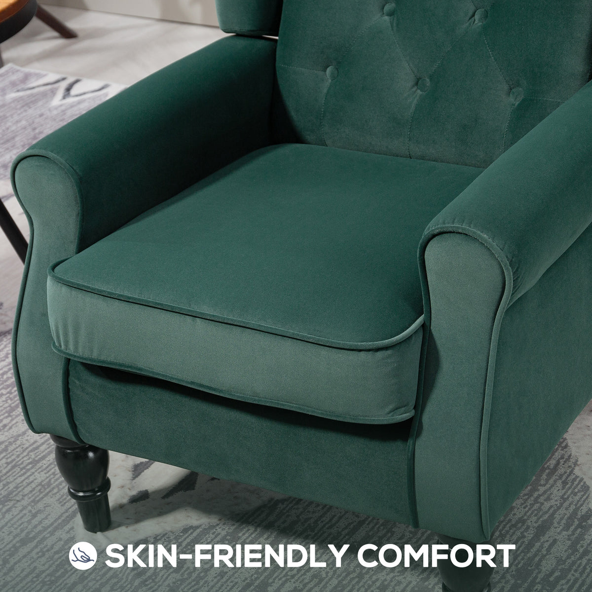 HOMCOM Wingback Accent Chair, Retro Upholstered Button Tufted Occasional Chair for Living Room and Bedroom dimensions green comfortable