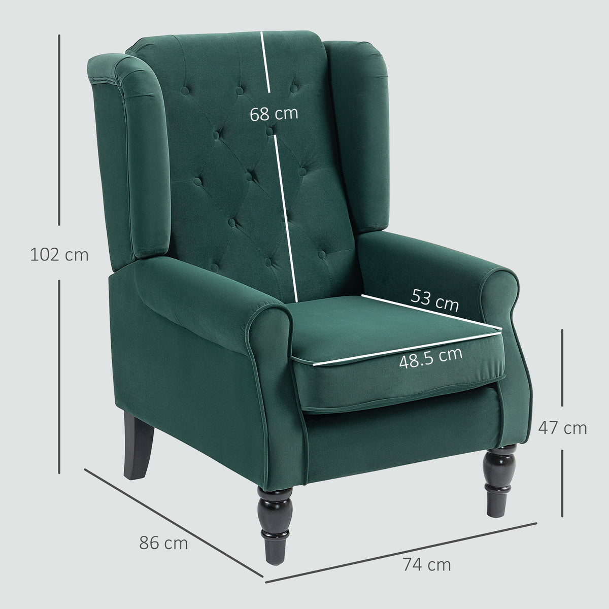 HOMCOM Wingback Accent Chair, Retro Upholstered Button Tufted Occasional Chair for Living Room and Bedroom dimensions green dimensions