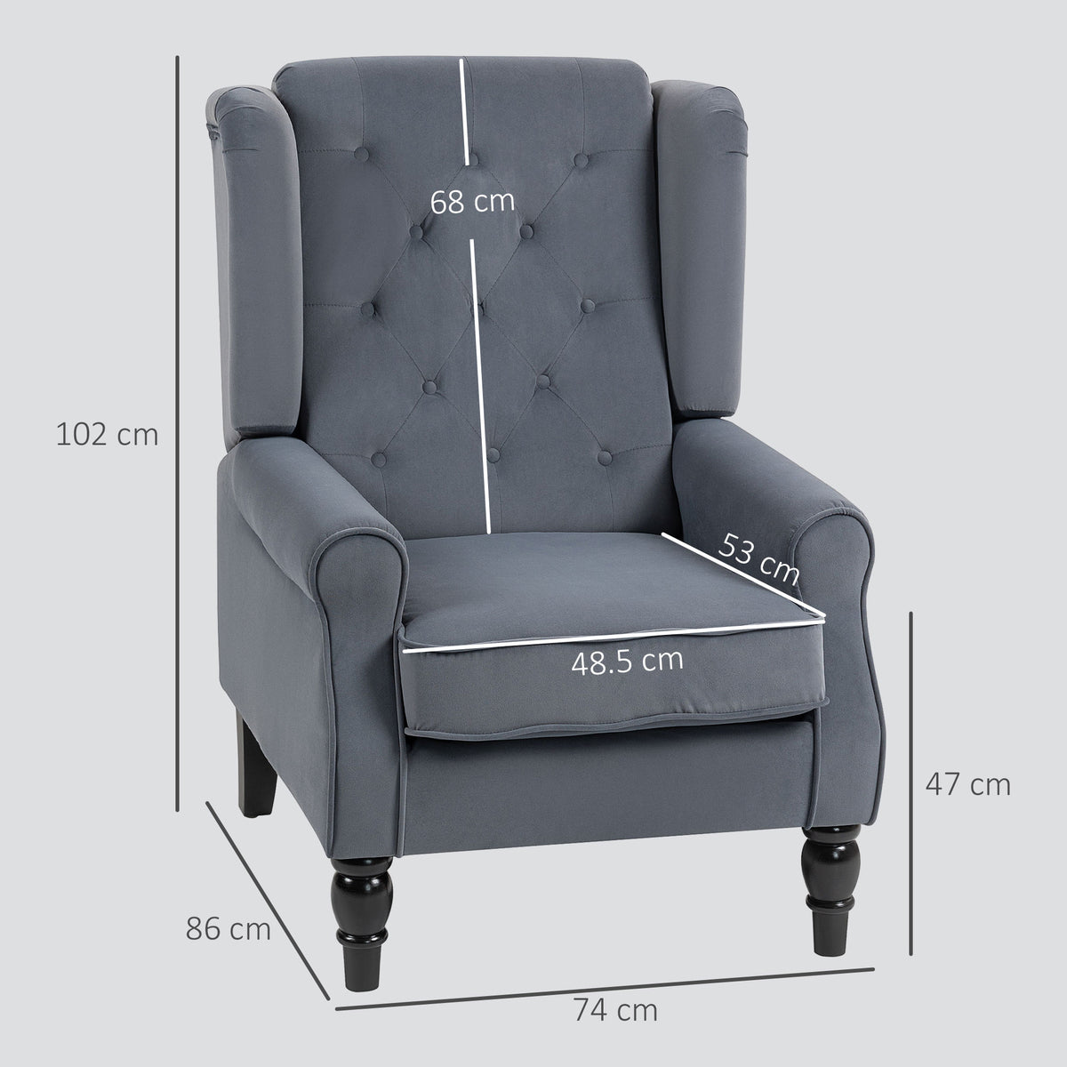 HOMCOM Wingback Accent Chair, Retro Upholstered Button Tufted Occasional Chair for Living Room and Bedroom dimensions grey Dimension 