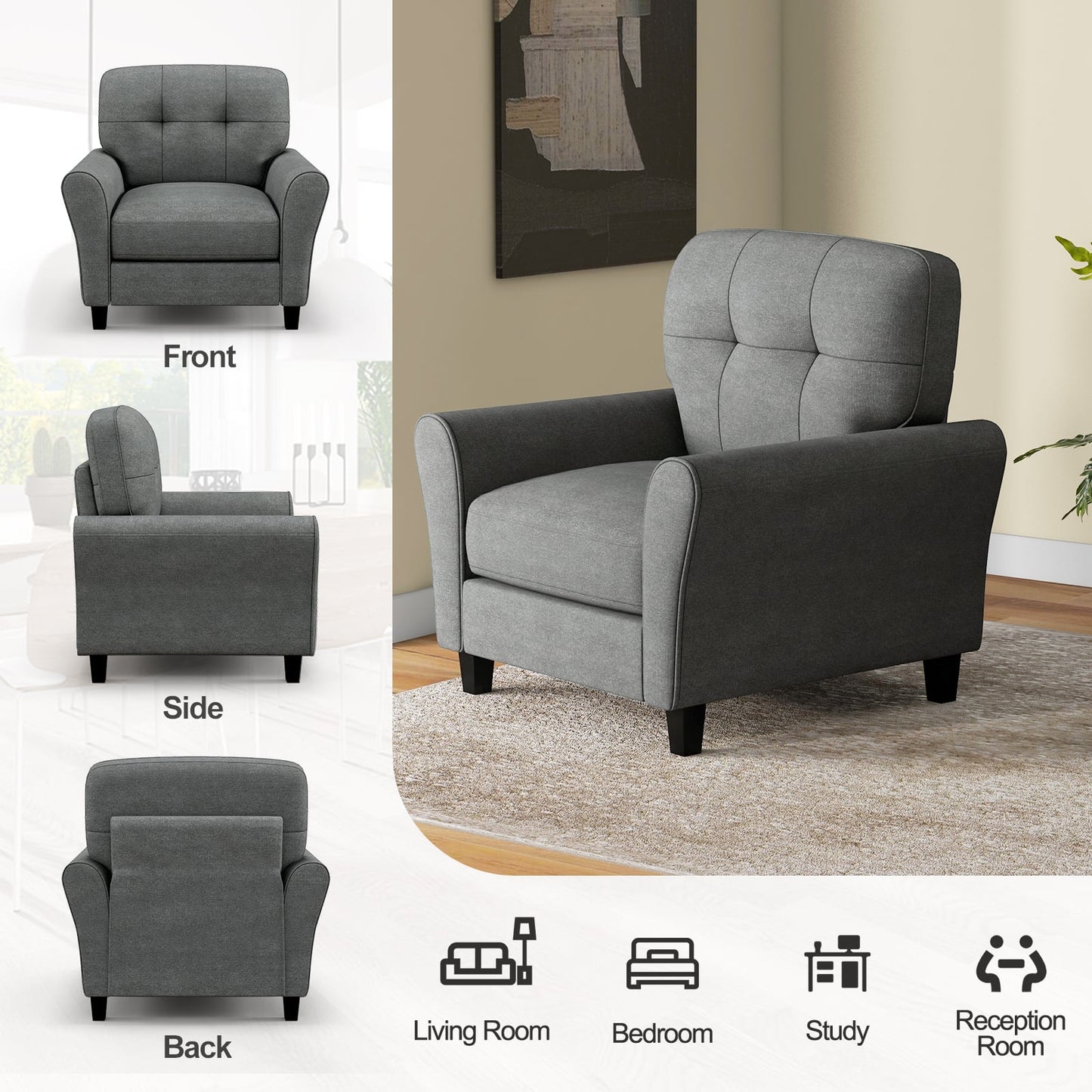 Tufted Upholstered Accent Chair with Non-slip Foot Pads Lifestyle 