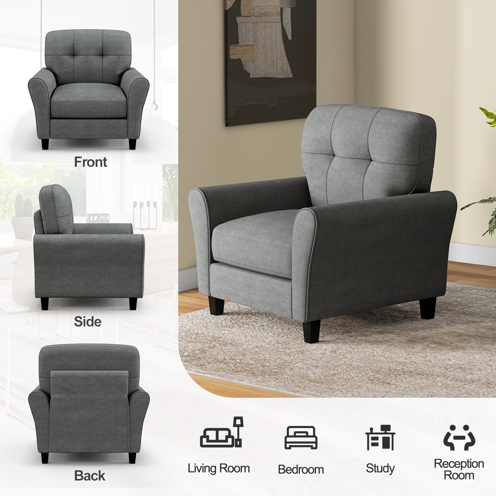 Tufted Upholstered Accent Chair with Non-slip Foot Pads Lifestyle 