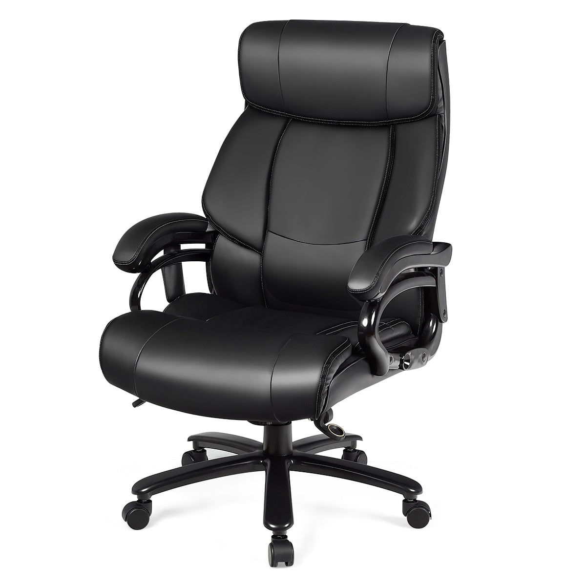 PU Leather Massage Office Chair with Thick Foam Cushion-Black with
Full-body massage function and 
5 massage modes -  2 intensity levels - Targets 6 massage zones - Ergonomic high backrest with headrest - Thick high-density sponge cushioning - Adjustable seat height- Tilt  gentle rocking function - 360° swivel with smooth rolling wheels - Heavy-duty steel frame  base - Side pocket for remote or phone