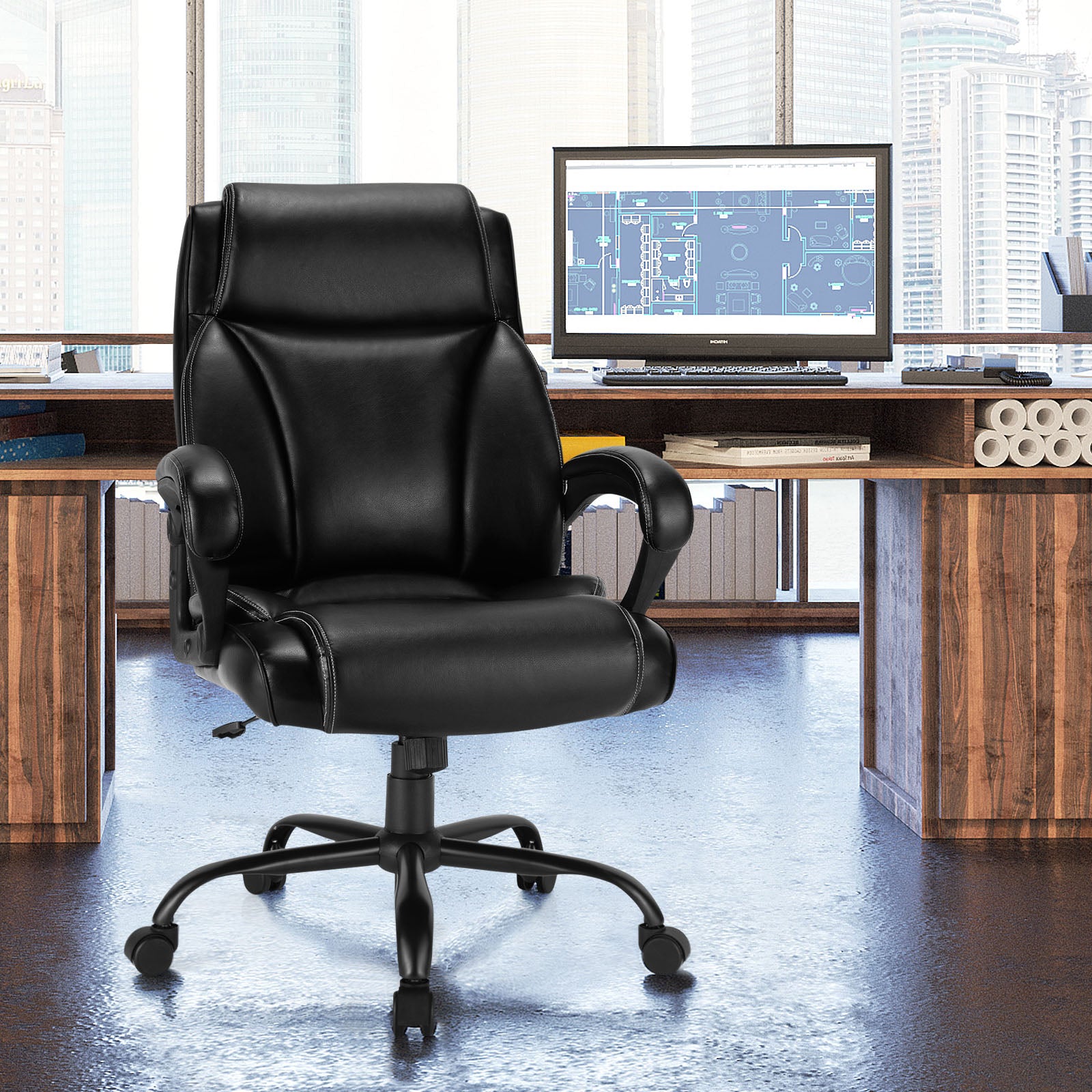 High Back Office Chair with Metal Base and Rocking Backrest Office
