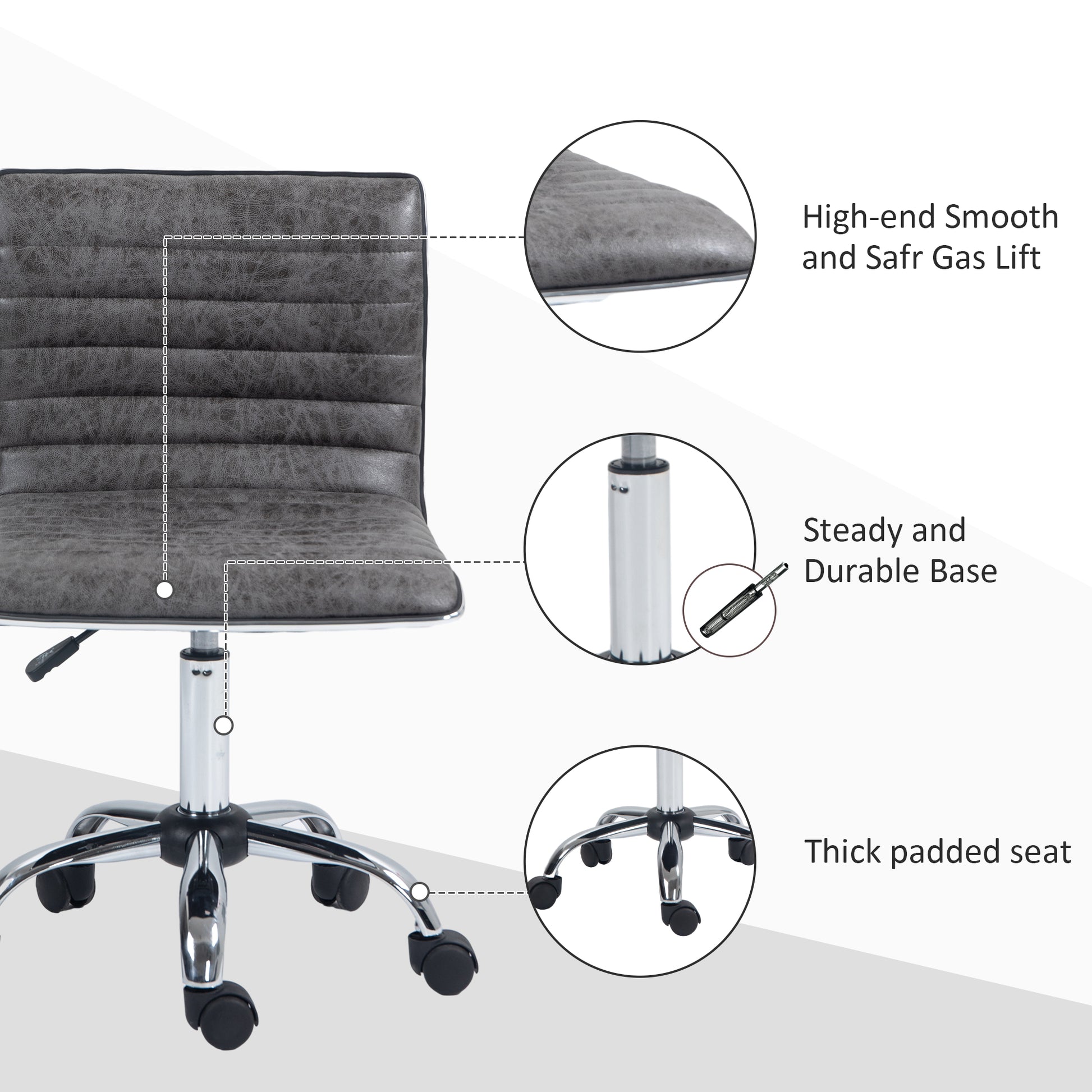 Image for Vinsetto Adjustable Swivel Office Chair with Armless Mid-Back in Microfibre Cloth and Chrome Base - Grey