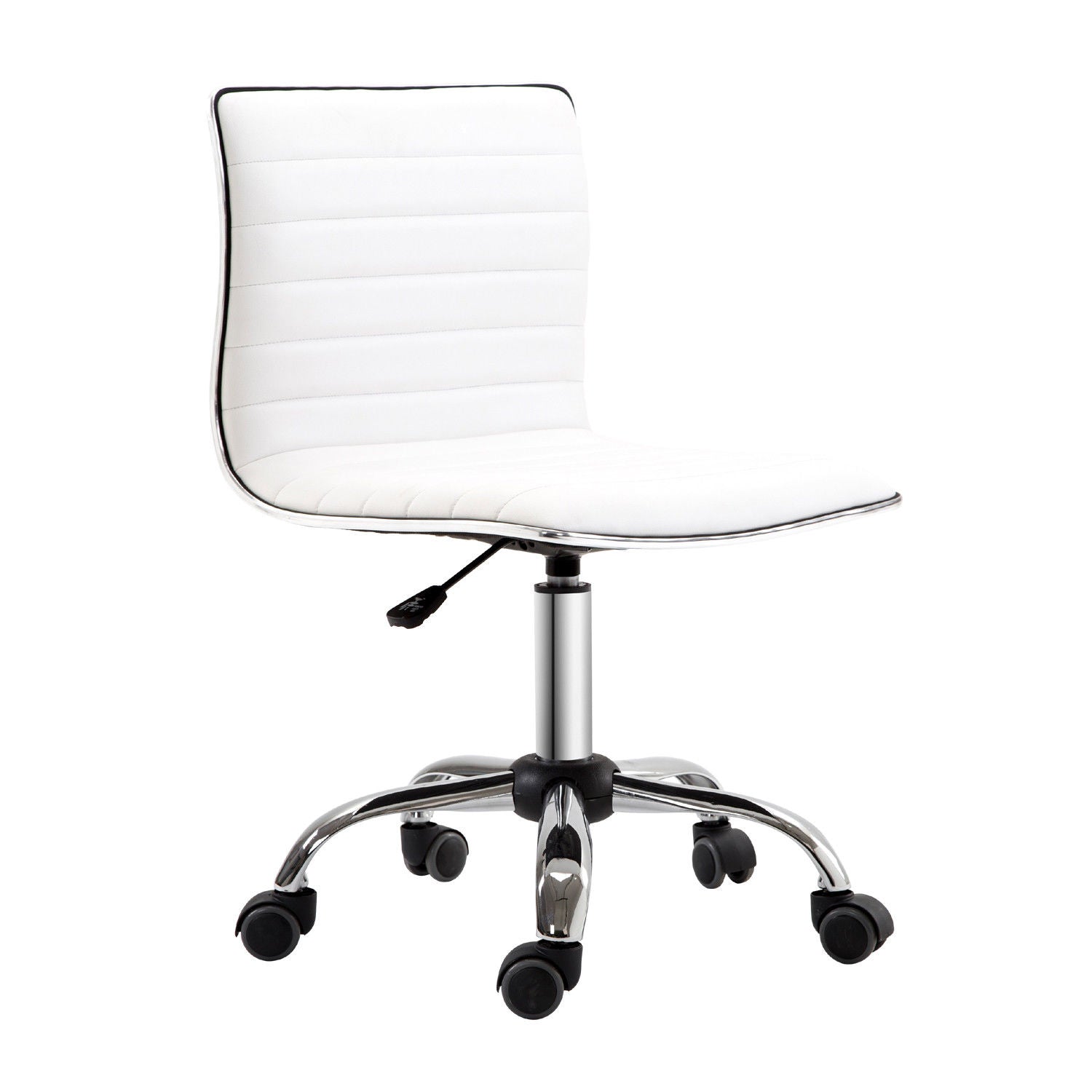 Image for HOMCOM Adjustable Swivel Office Chair with Armless Mid-Back in PU Leather and Chrome Base - White