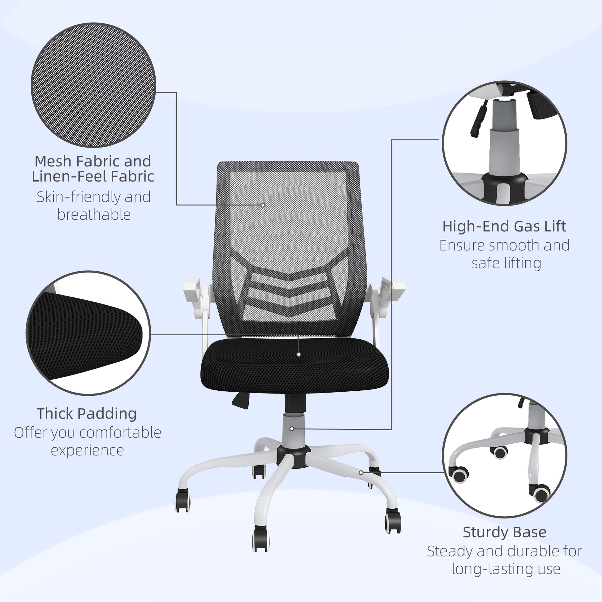 Image for Vinsetto Mesh Office Chair, Computer Desk Chair with Flip-up Armrests, Lumbar Back Support and Swivel Wheels, Black