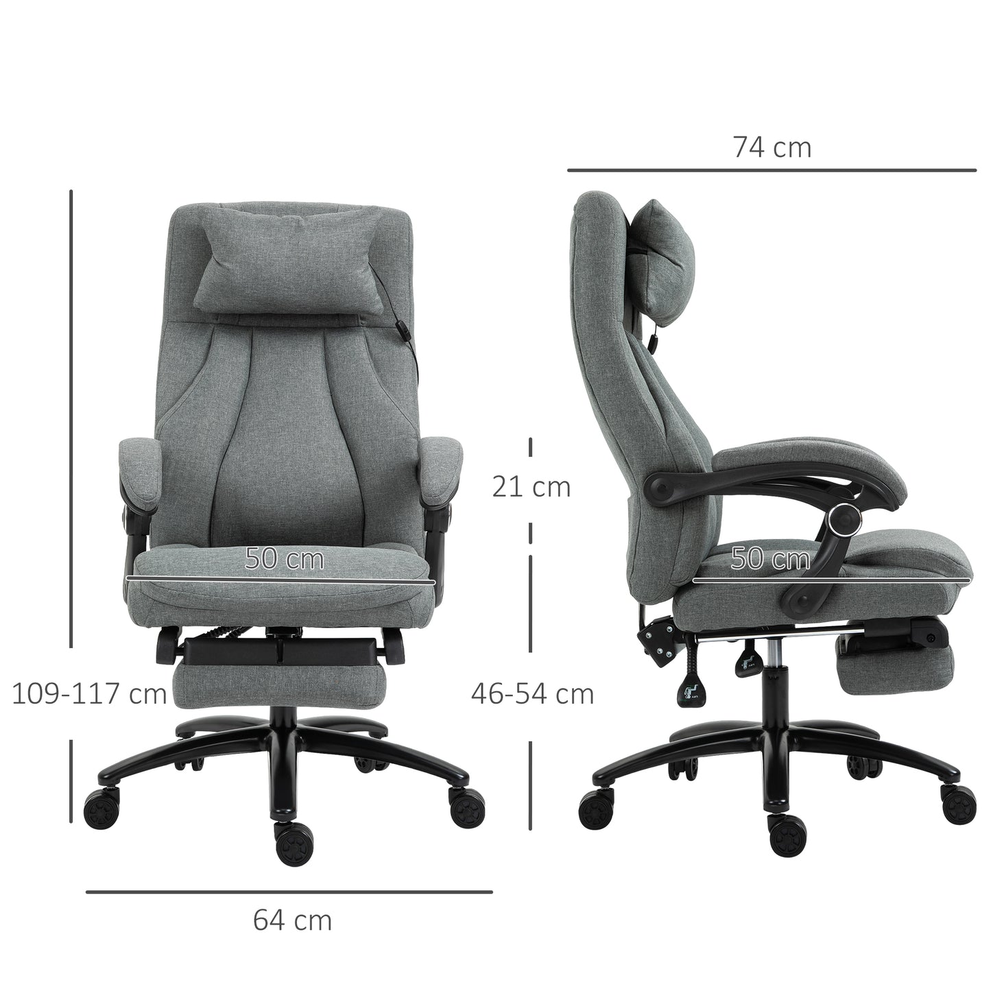 Image for Vinsetto Office Chair 2-Point Removable Vibration Massage Pillow Executive Ergonomic USB Power Adjustable Height 360° Swivel Grey