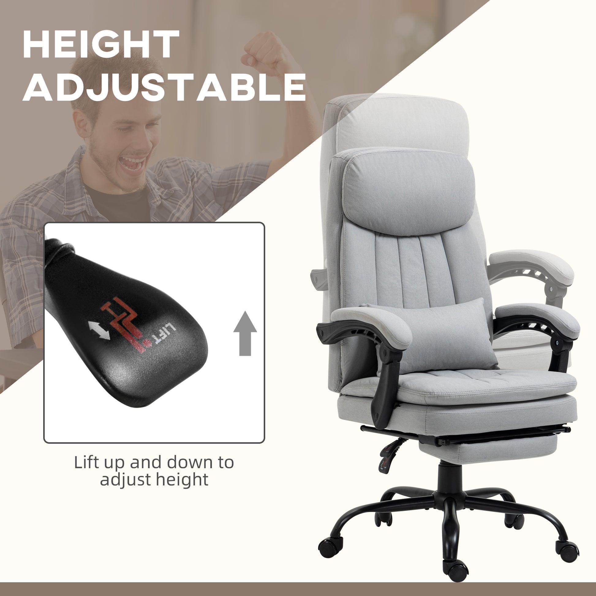 Image for Vinsetto Vibration Massage Office Chair with Heat, Microfibre Computer Chair with Footrest, Lumbar Support Pillow, Armrest, Reclining Back, Grey