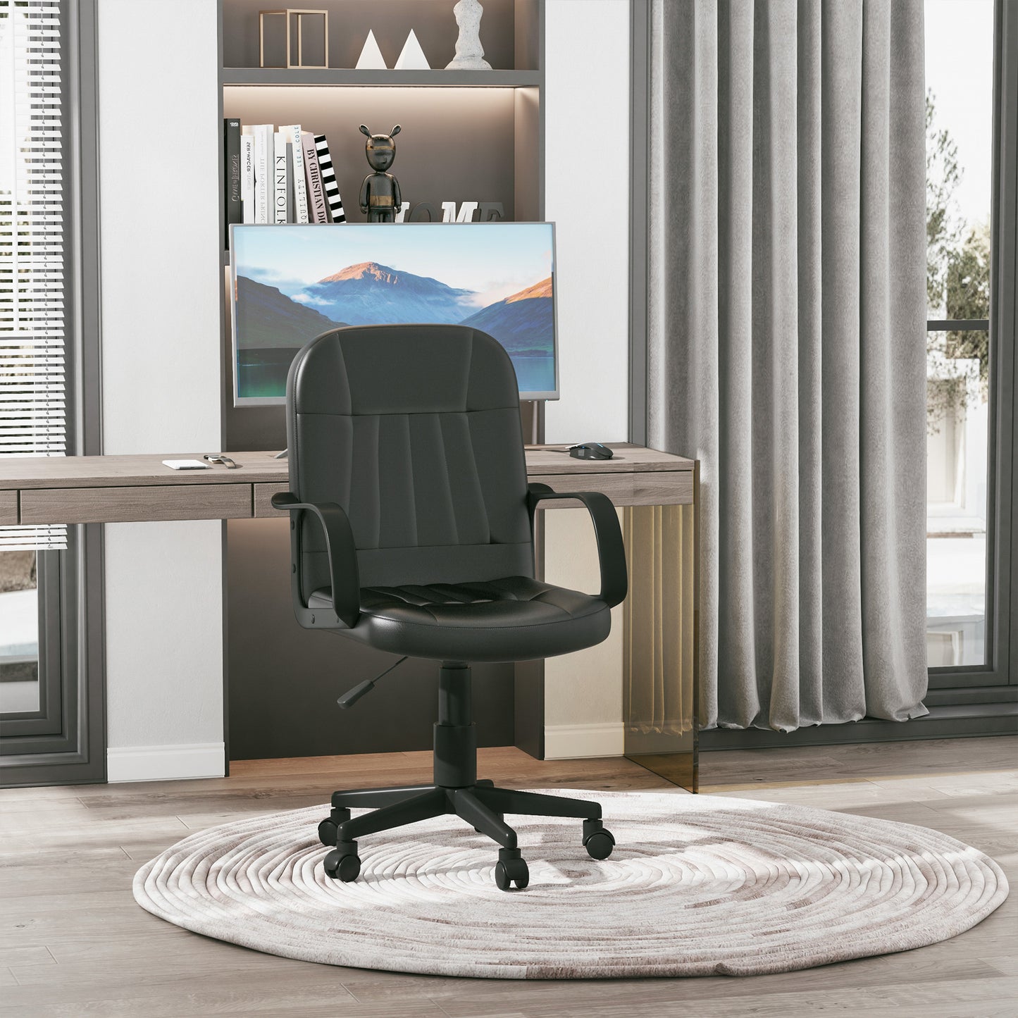 Image for HOMCOM Swivel Executive Office Chair PU Leather Computer Desk Chair Office Furniture Gaming Seater - Black