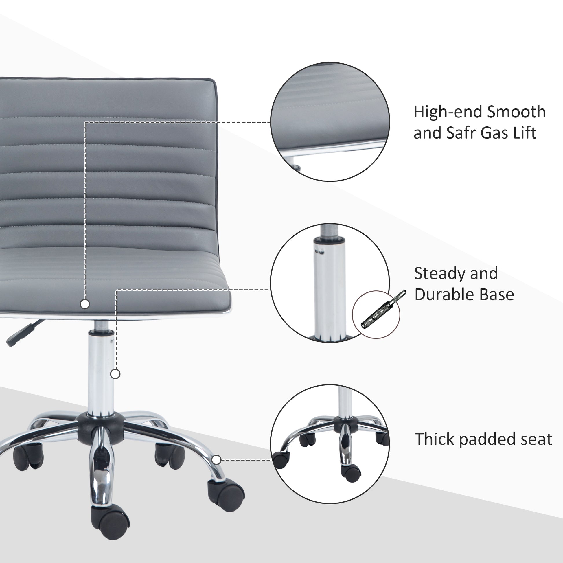 Image for Vinsetto Adjustable Swivel Office Chair with Armless Mid-Back in PU Leather and Chrome Base - Light Grey