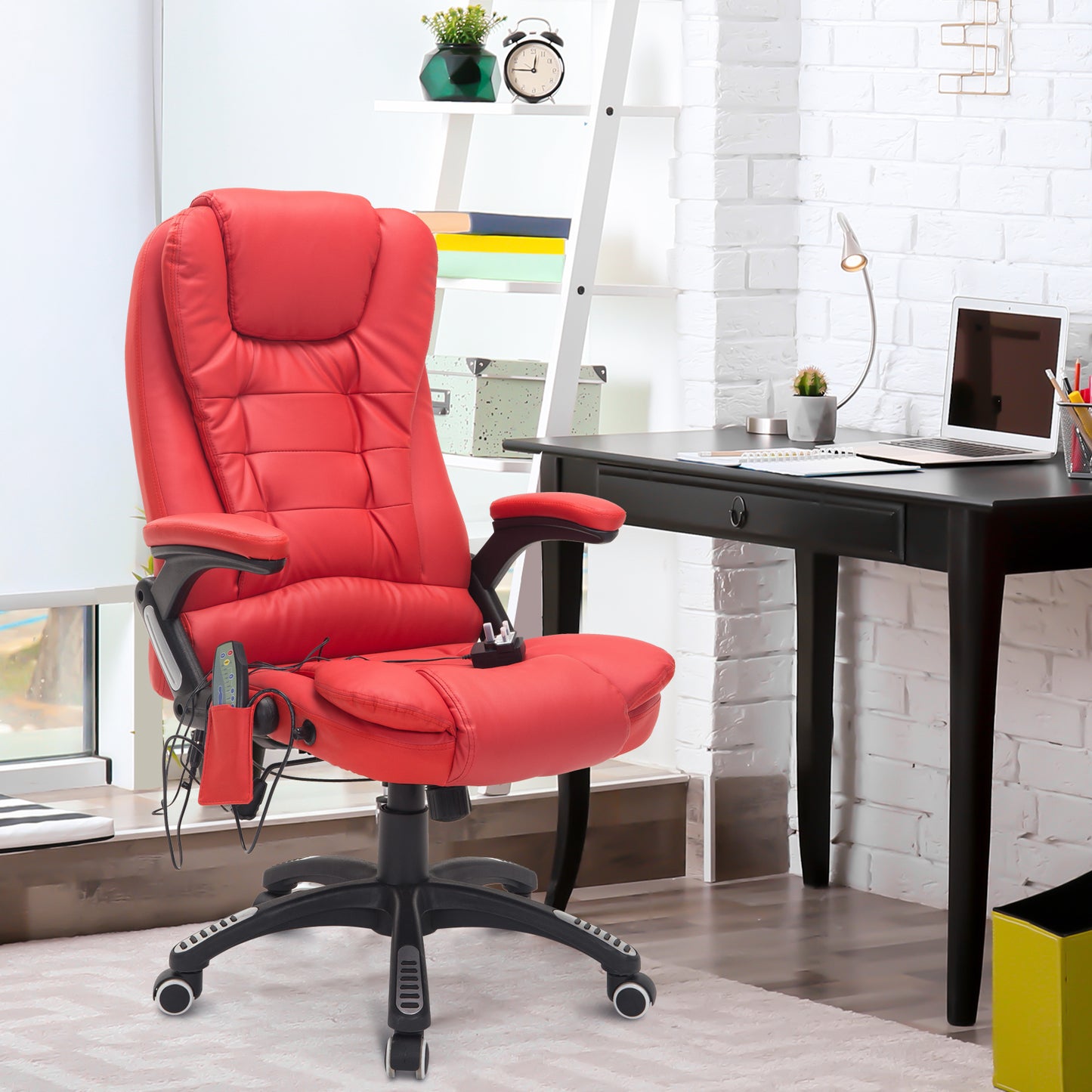 Image for HOMCOM Ergonomic Chair with Massage and Heat, High Back PU Leather Massage Office Chair With Tilt and Reclining Function, Red