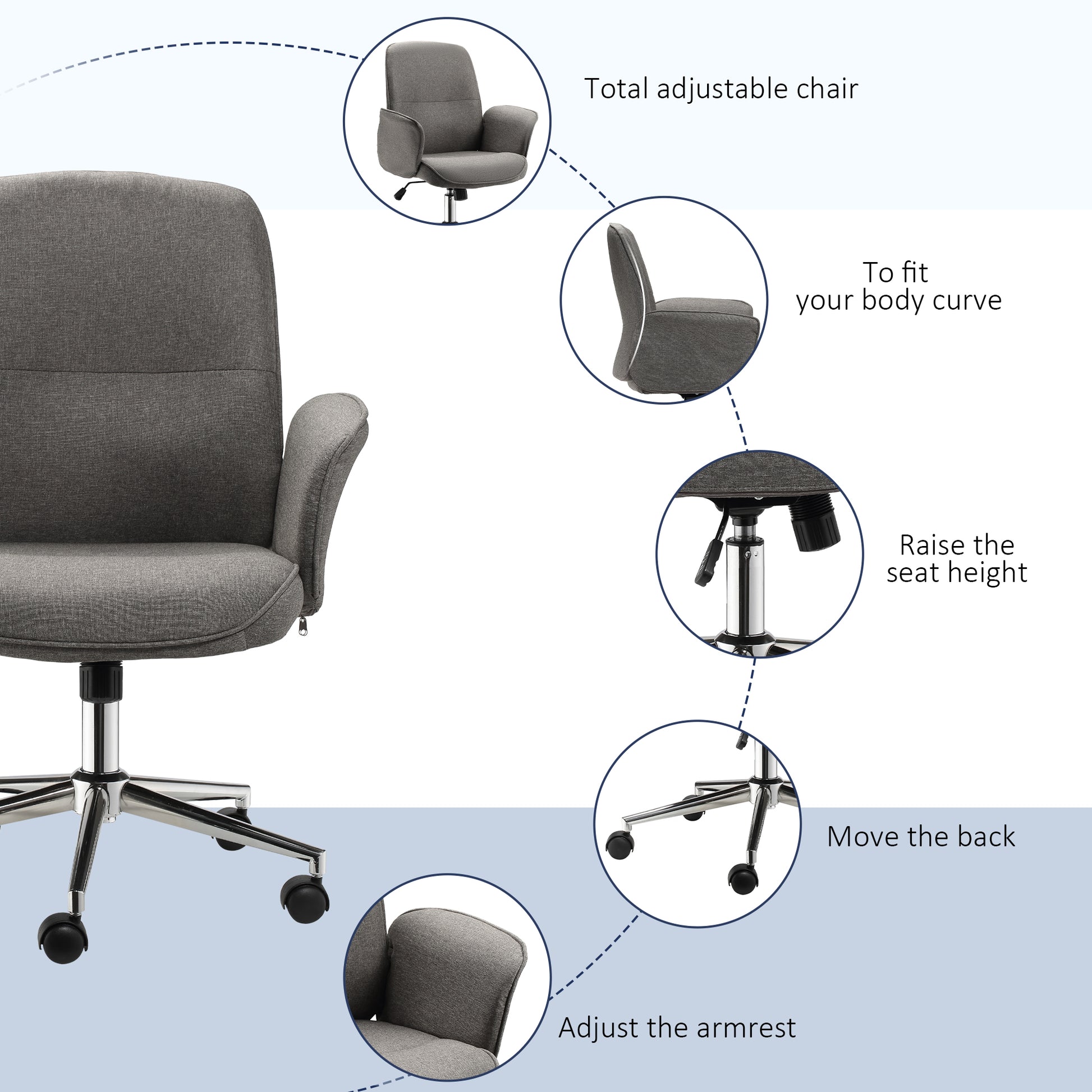 Image for Vinsetto Rocking Chair Office Chair Mid Back Executive Adjustable with Wheels Light Grey