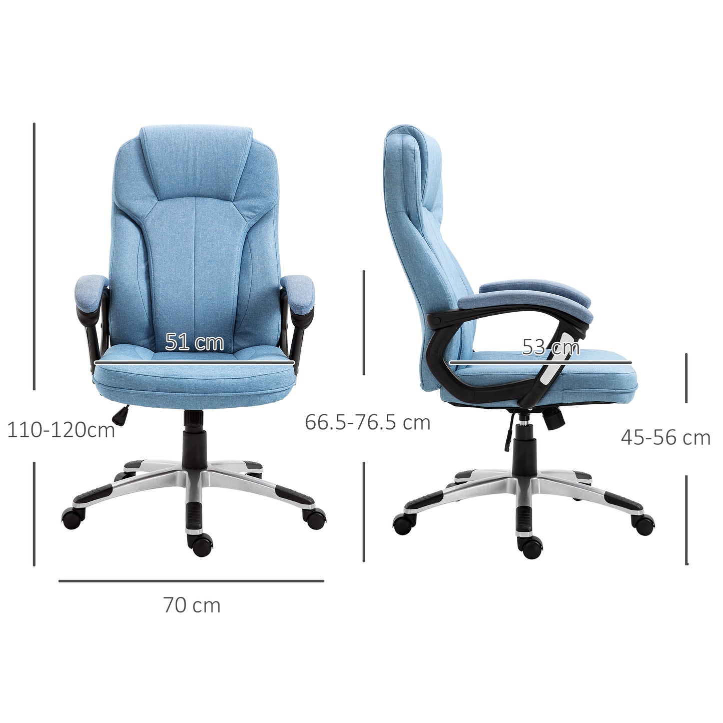 Image for Vinsetto Linen Fabric Home Office Chair, Height Adjustable Computer Chair with Padded Armrests and Tilt Function, Blue