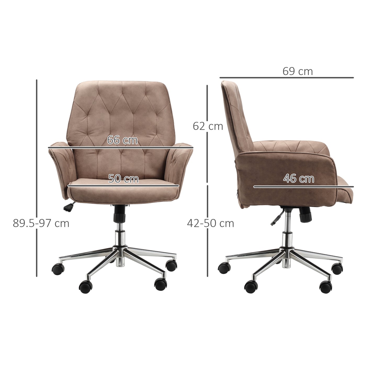 Image for Vinsetto Micro Fibre Office Chair Mid Back Computer Desk Chair with Adjustable Seat, Arm, Brown