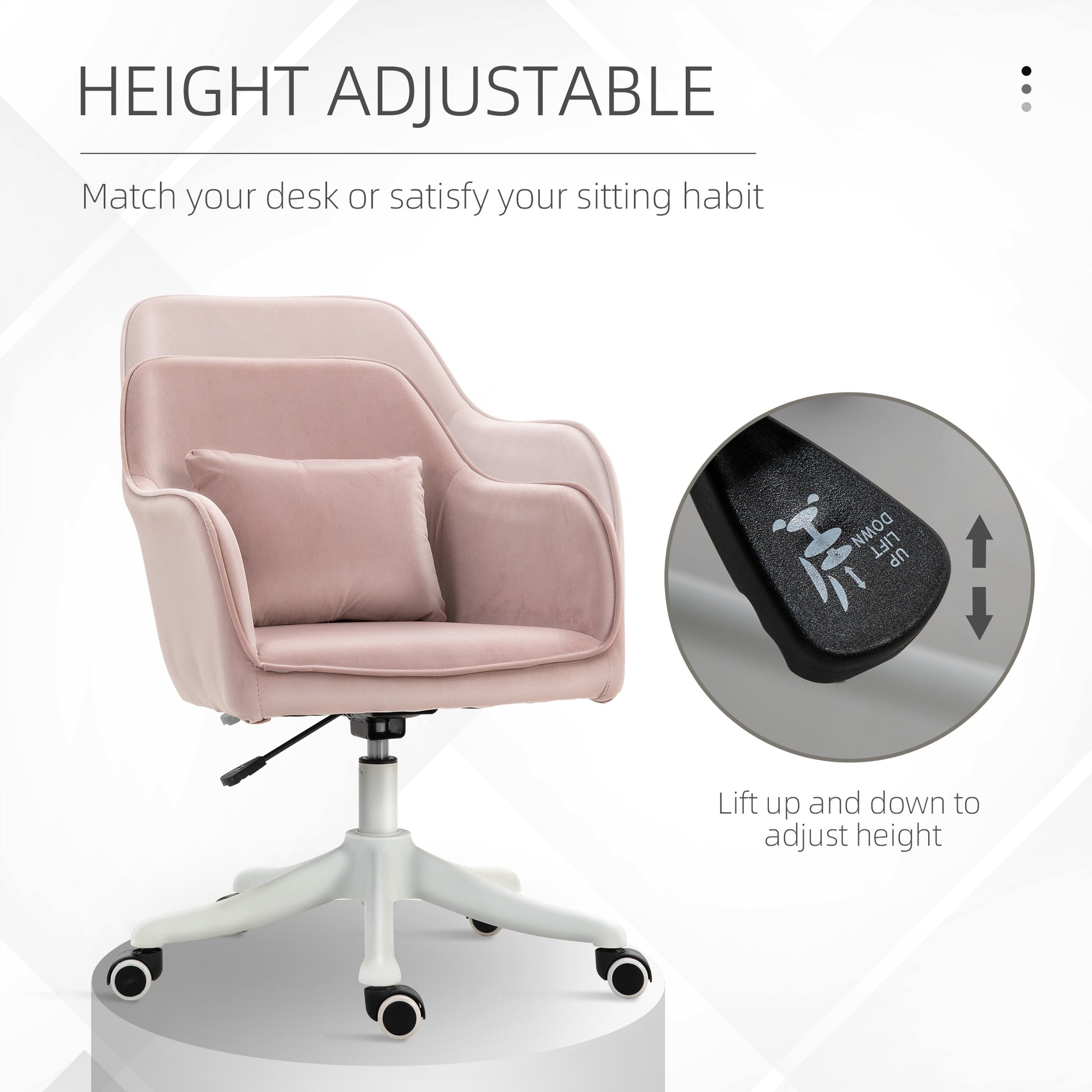 Image for Vinsetto Velvet Style Office Chair with Rechargeable Electric Vibration Massage Lumbar Pillow, Wheels, Pink