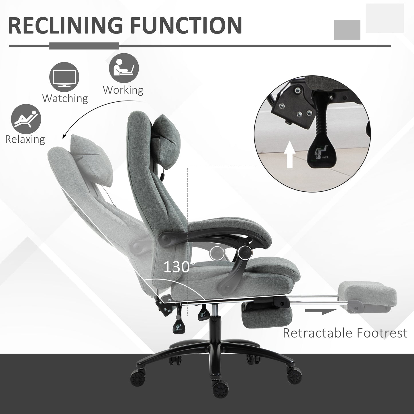 Image for Vinsetto Office Chair 2-Point Removable Vibration Massage Pillow Executive Ergonomic USB Power Adjustable Height 360° Swivel Grey