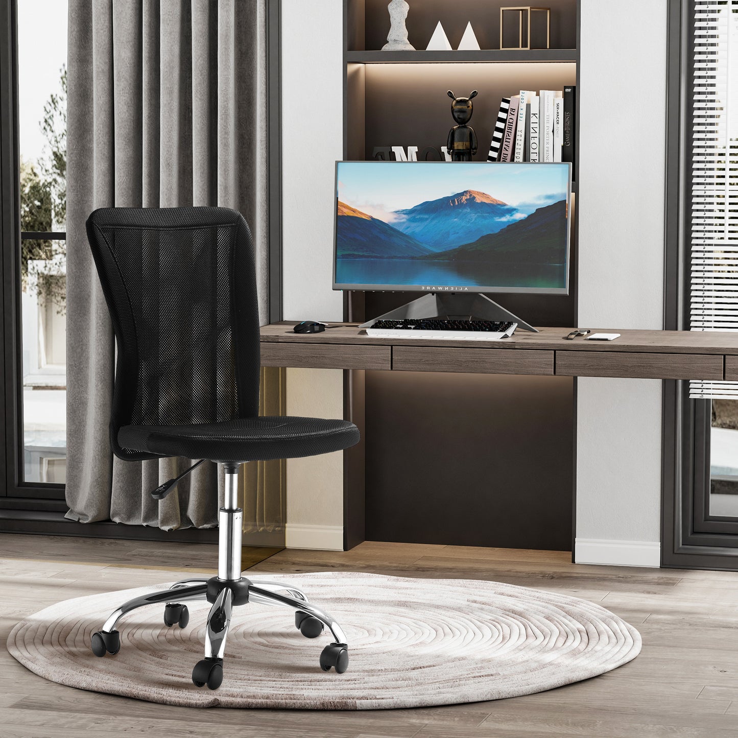 Image for Vinsetto Home Office Mesh Task Chair Ergonomic Armless Mid Back Height Adjustable with Swivel Wheels, Black