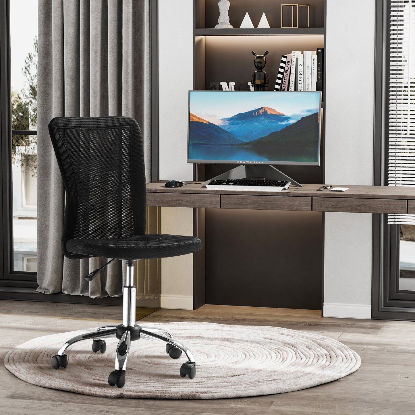 Vinsetto Computer Desk Chair, Mesh Office Chair with Adjustable Height and Swivel Wheels, Armless Study Chair