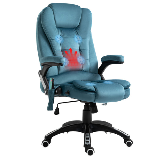 Image for Vinsetto Massage Recliner Chair Heated Office Chair with Six Massage Points Velvet-Feel Fabric 360° Swivel Wheels Blue