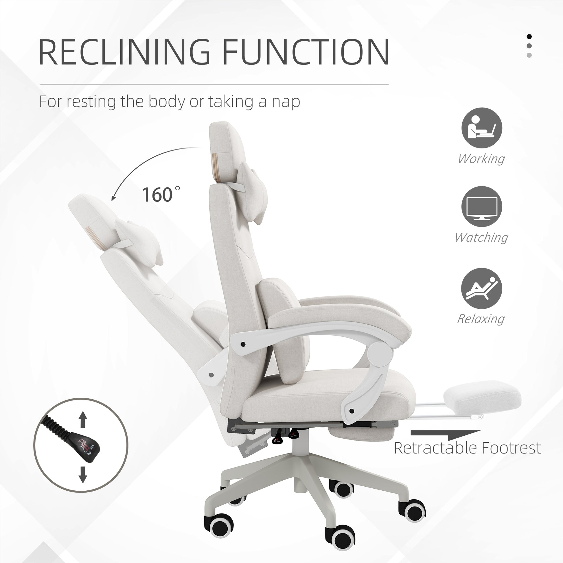 Image for Vinsetto High Back Office Chair Reclining Computer Chair with Footrest Lumbar Support Adjustable Height Swivel Wheels White