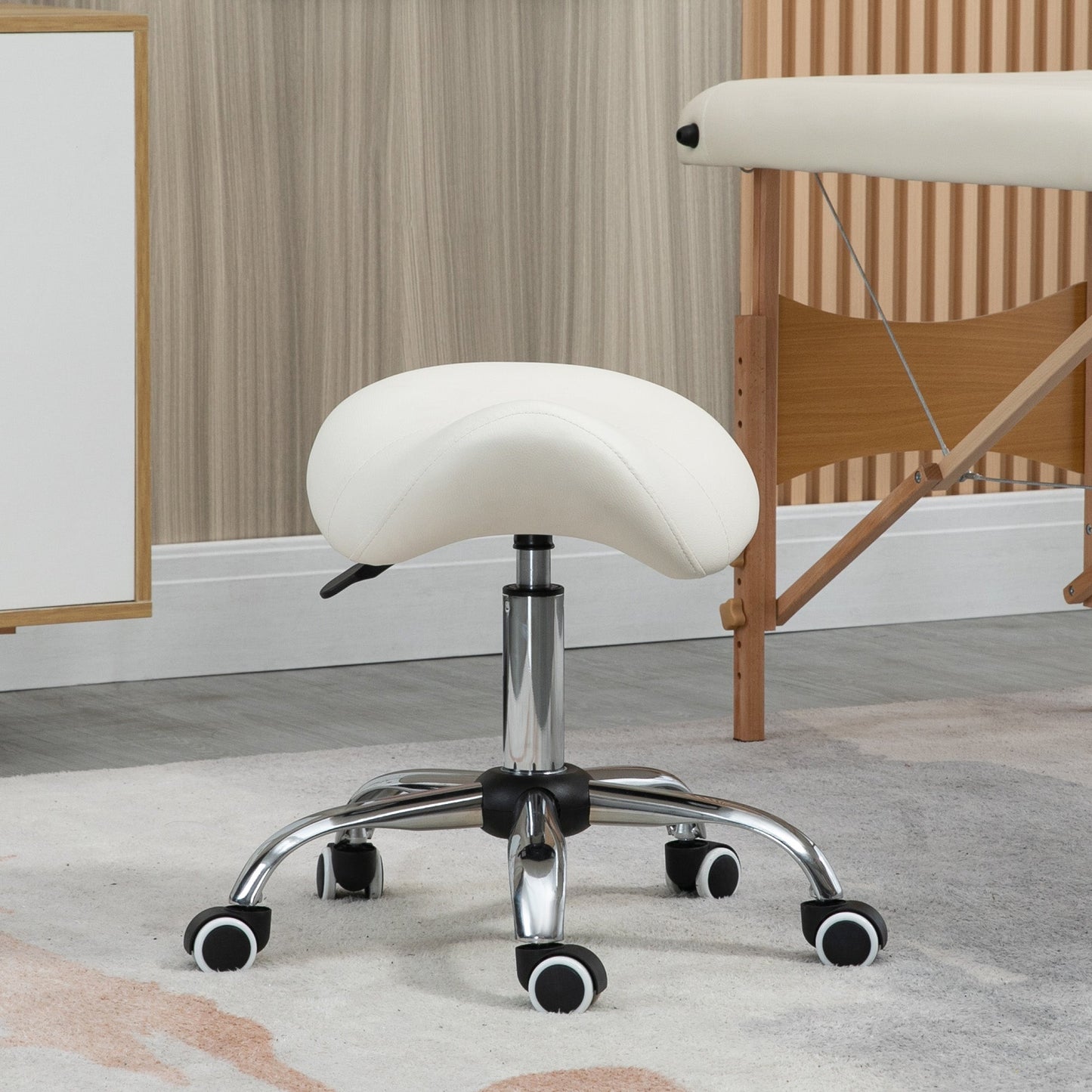 HOMCOM Cosmetic Stool 360 Rotate Height Adjustable Salon Massage Spa Chair Hydraulic Rolling Faux Leather Saddle Stool