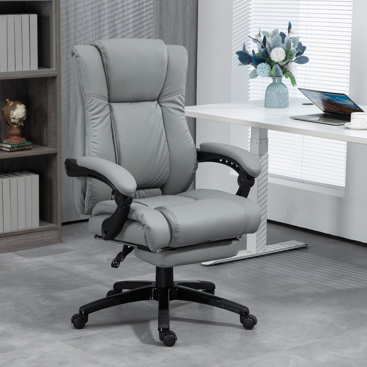 Image for Vinsetto PU Leather Office Chair, Swivel Computer Chair with Footrest, Wheels, Adjustable Height, Grey