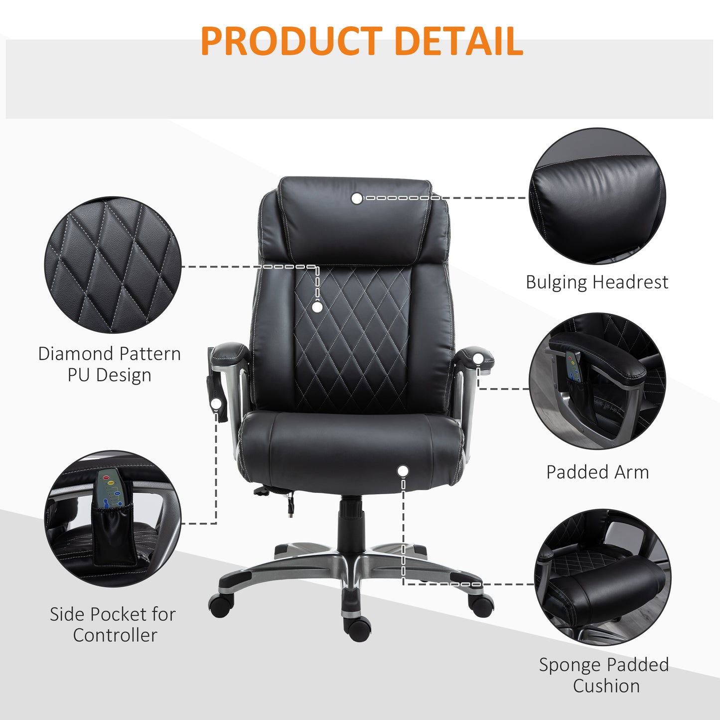 Image for Vinsetto Massage Office Chair High Back with Armrest 6-Point Vibration Executive Chair with Adjustable Height Black