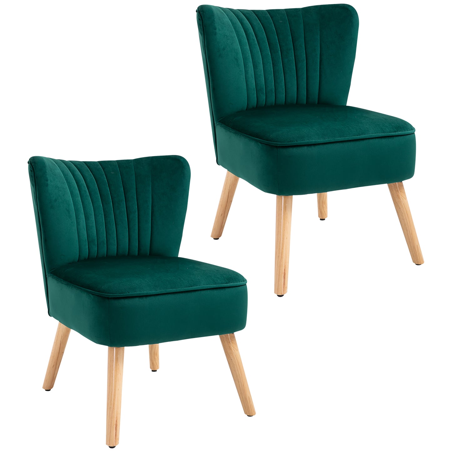 HOMCOM Velvet Accent Chair Occasional Tub Seat Padding Curved Back with Wood Frame Legs Home Furniture Set of 2 Grey