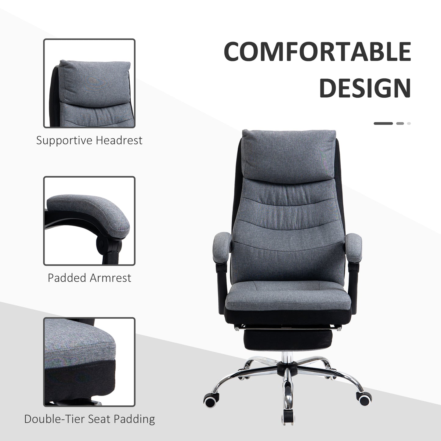 Image for Vinsetto High Back Executive Office Chair, Reclining Computer Chair with Adjustable Height, Swivel Wheels and Retractable Footrest, Grey