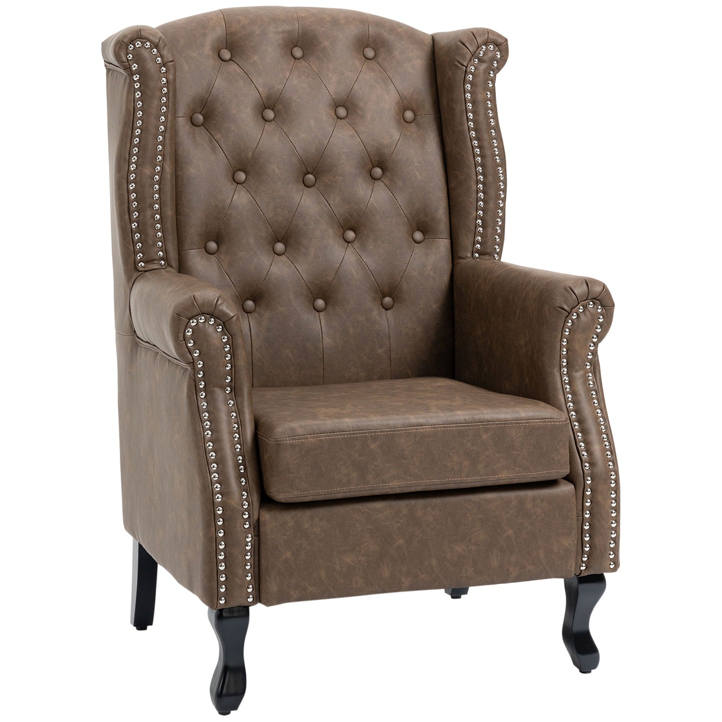 HOMCOM Wingback Accent Chair Tufted Chesterfield-style Armchair with Nail Head Trim for Living Room Bedroom - ChairwayUK