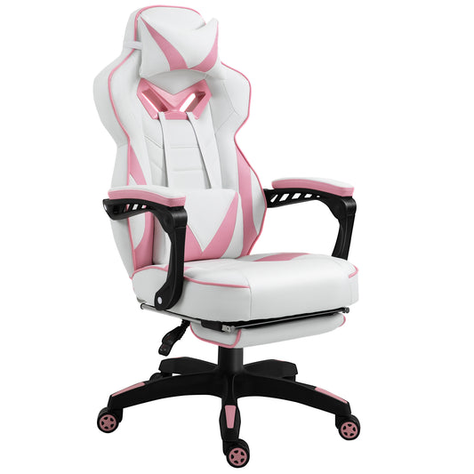 Image for Vinsetto Ergonomic Racing Gaming Chair Office Desk Chair Adjustable Height Recliner with Wheels, Headrest, Lumbar Support, Retractable Footrest, Pink