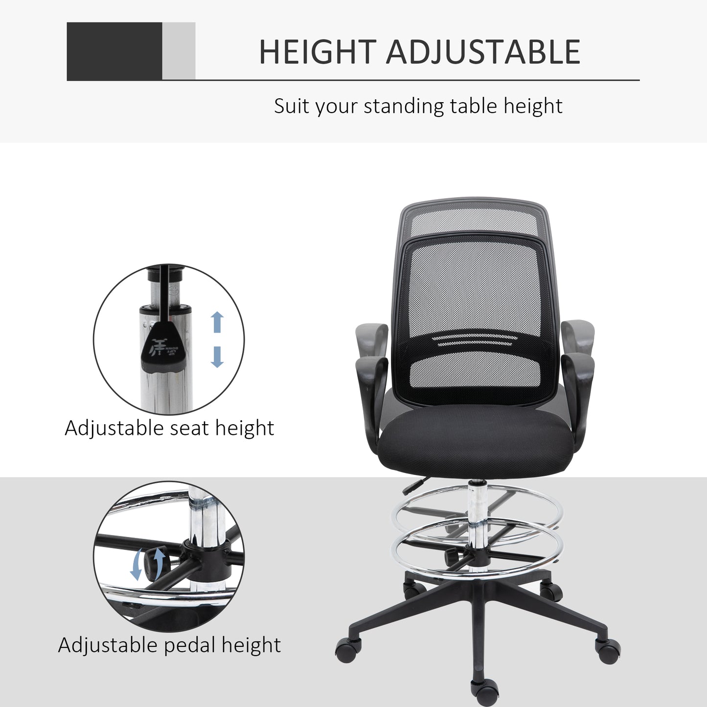 Image for Vinsetto Ergonomic Mesh Back Drafting Chair Tall Office Chair with Adjustable Height and Footrest 360° Swivel