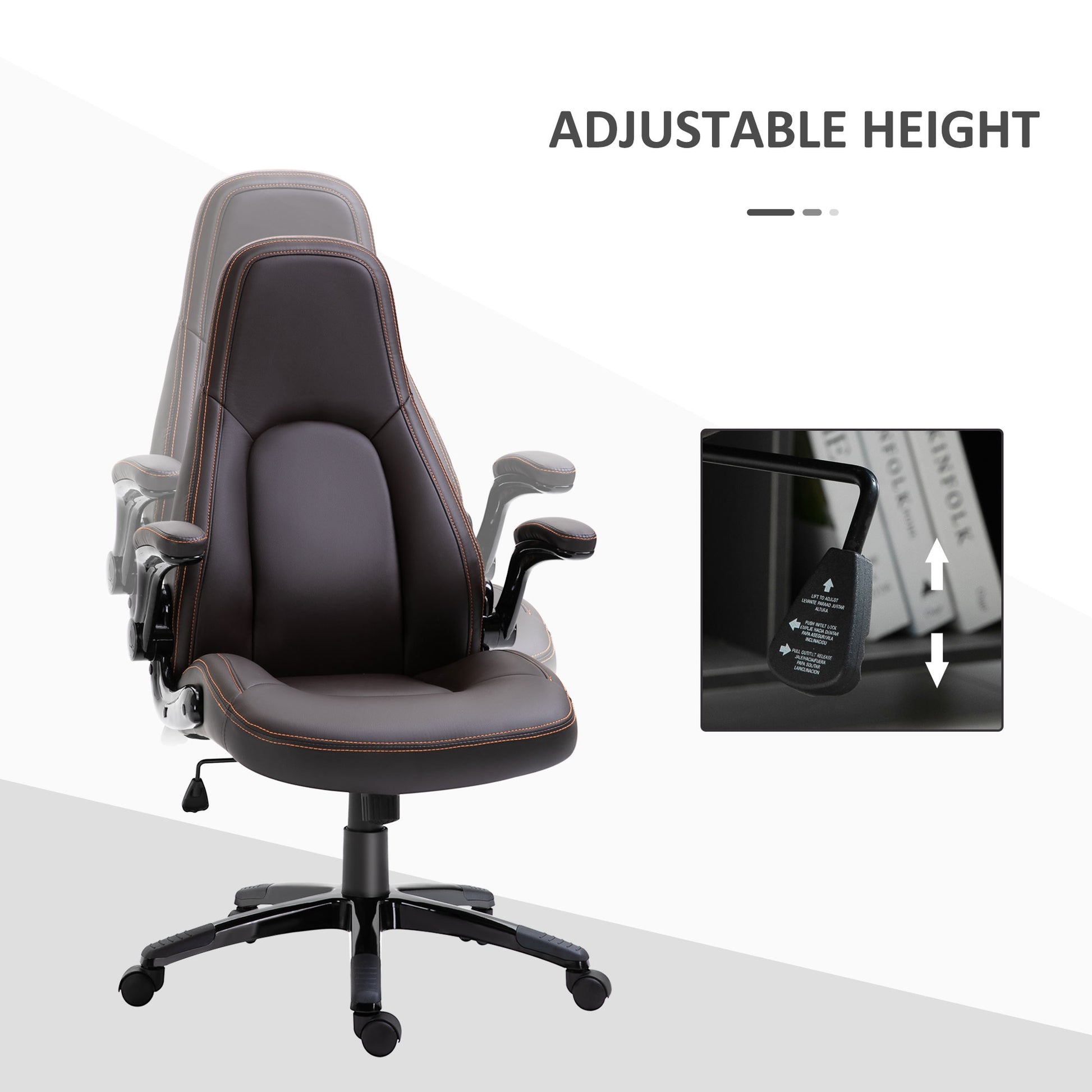 Image for Vinsetto PU Leather Office Chair, Swivel Computer Desk Chair with Adjustable Height, Flip Up Armrests and Tilt Function, Dark Brown