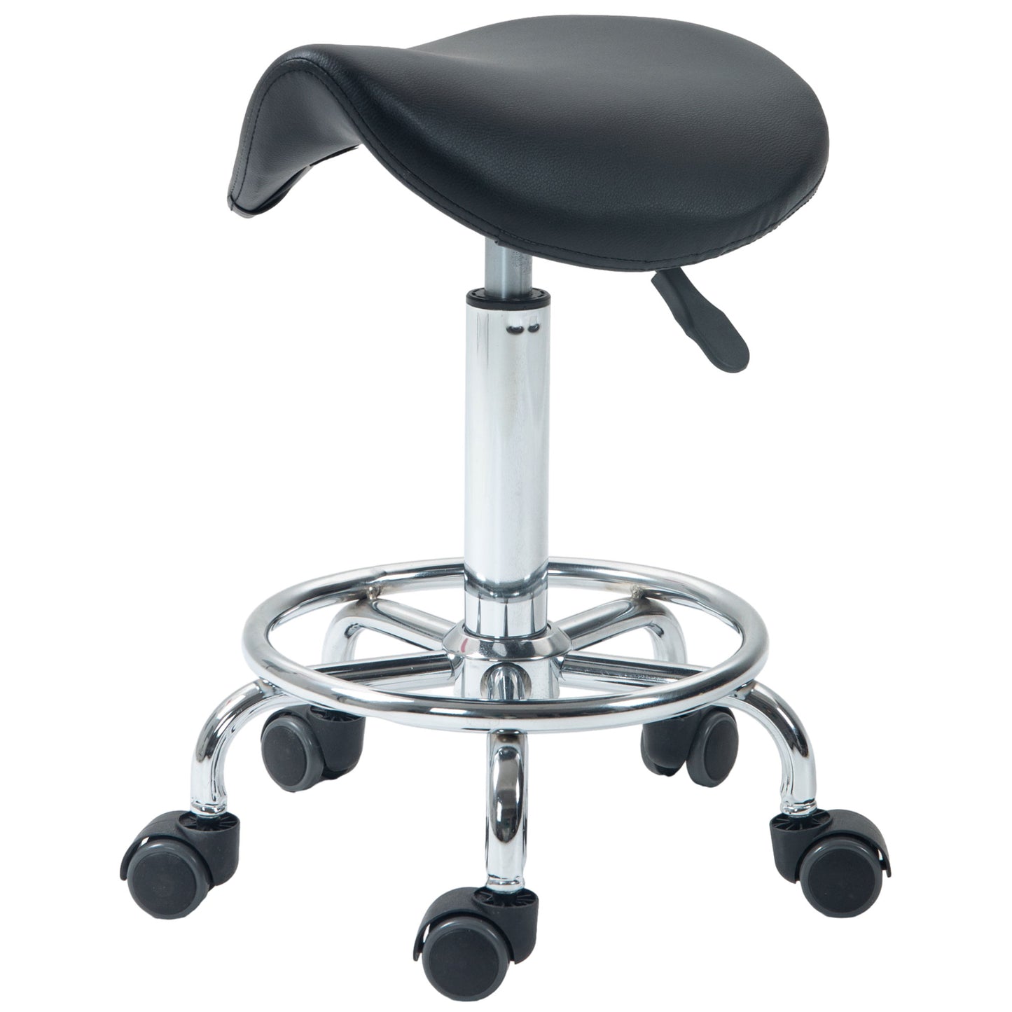 Image for HOMCOM Saddle Stool, PU Leather Adjustable Rolling Salon Chair with Steel Frame for Massage, Spa, Beauty and Tattoo, Black