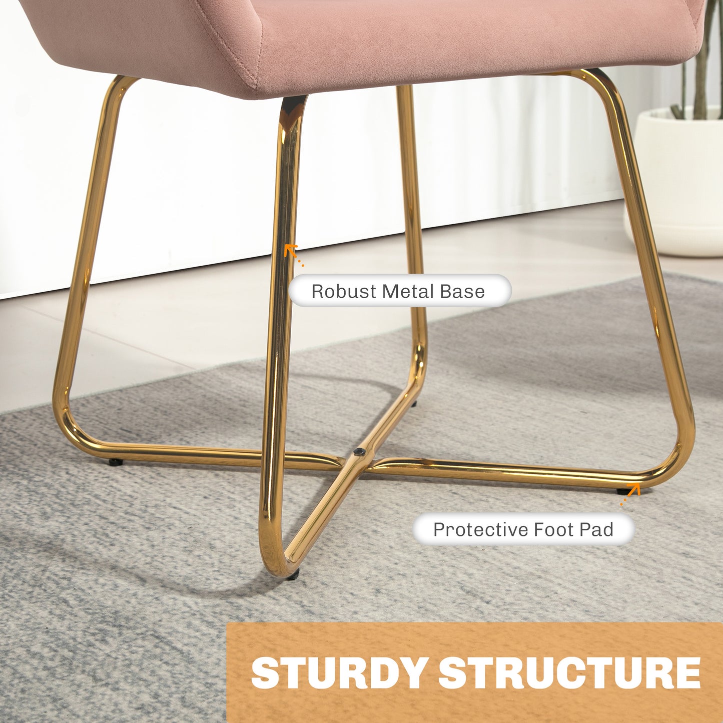 HOMCOM Modern Arm Chair Set of 2 Upholstered Accent Chair with Metal Base for Living Room - ChairwayUK