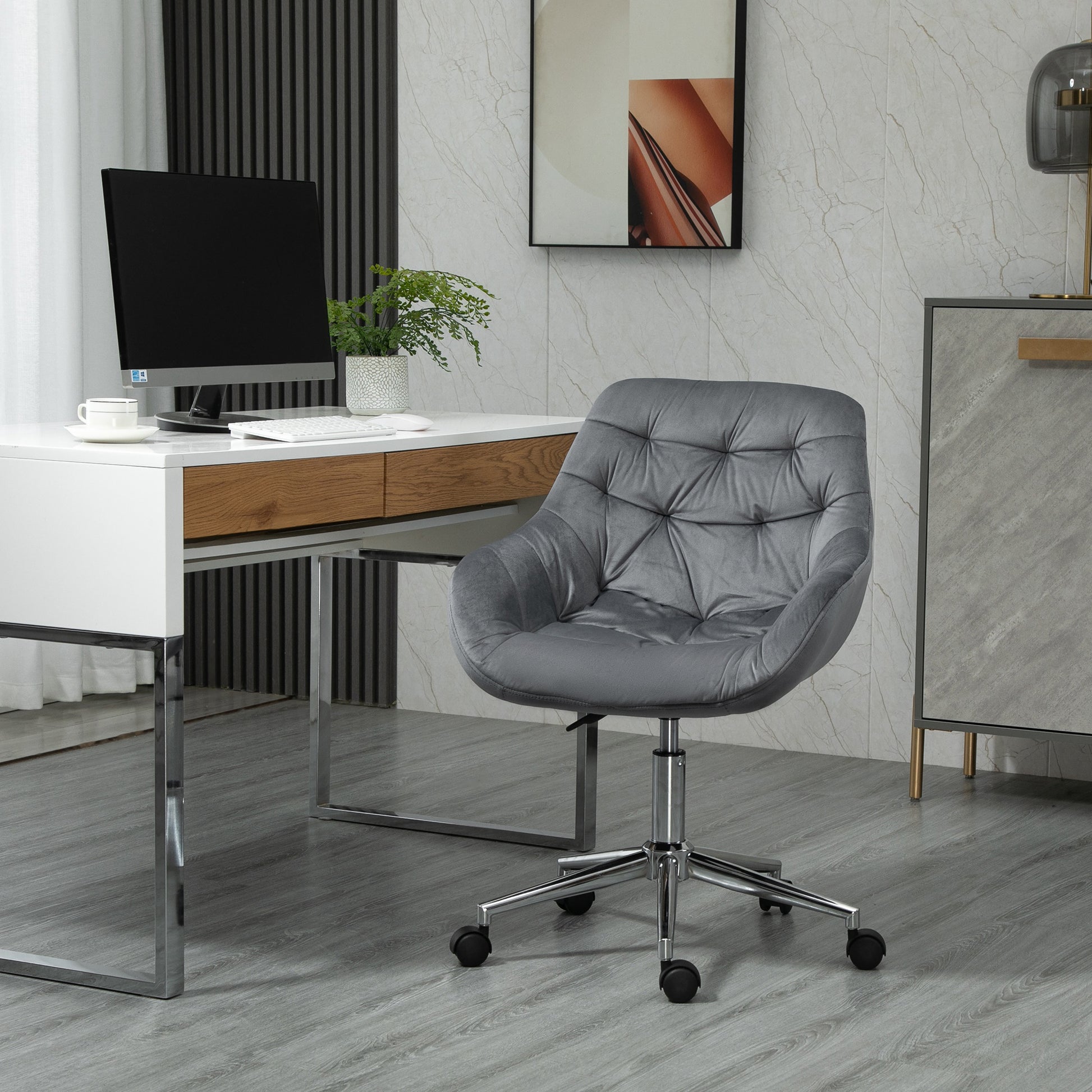 Image for Vinsetto Home Office Chair Velvet Ergonomic Computer Chair Comfy Desk Chair with Adjustable Height, Arm and Back Support, Dark Grey