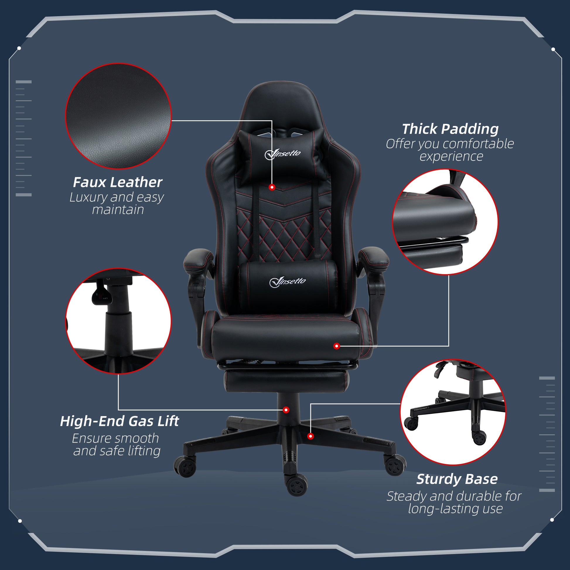 Image for Vinsetto Racing Gaming Chair with Swivel Wheel, Footrest, Faux Leather Recliner Gamer Desk for Home Office, Black