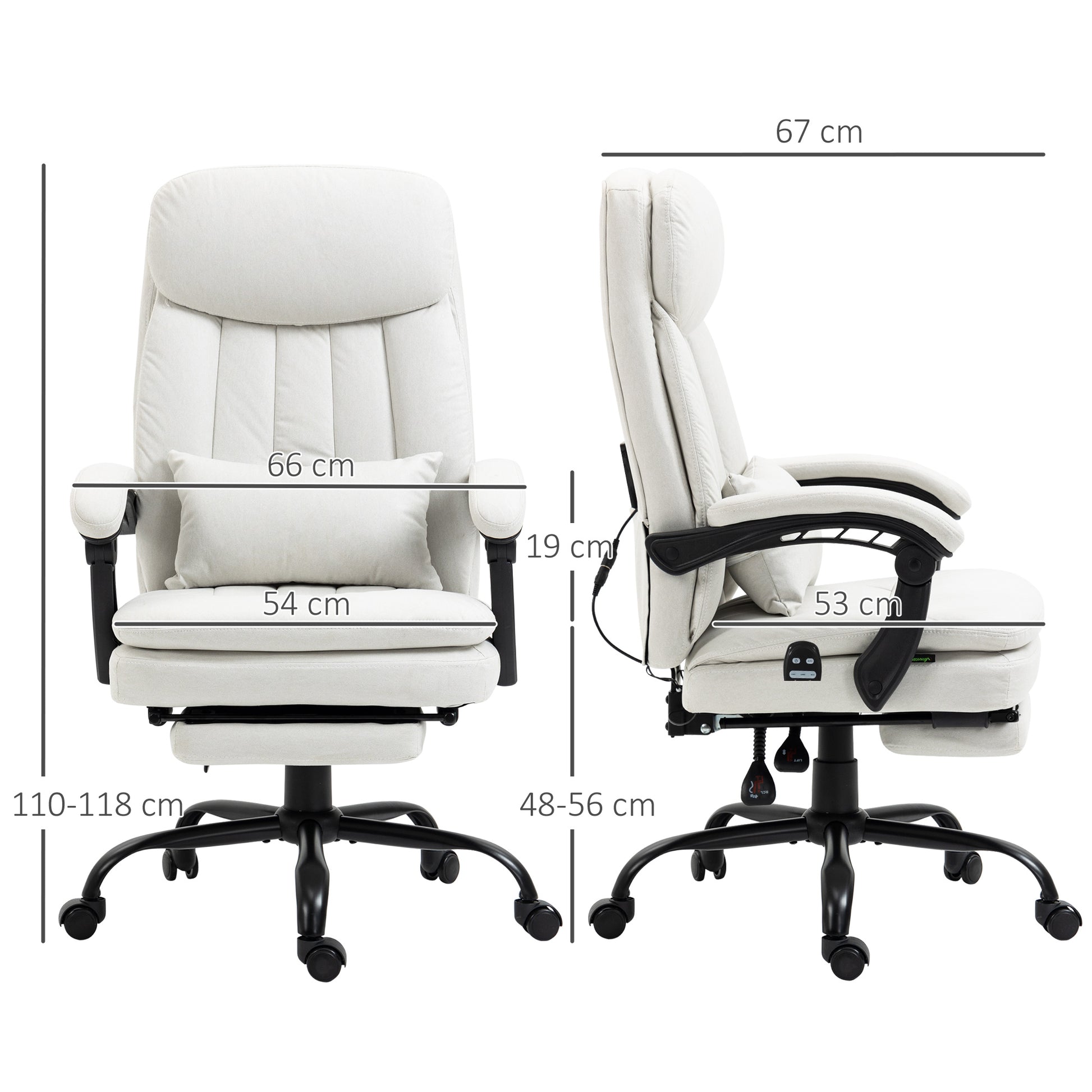 Image for Vinsetto Vibration Massage Office Chair w/ Heat, Microfibre Computer Chair w/ Footrest, Lumbar Support Pillow, Armrest, Reclining Back, Cream White