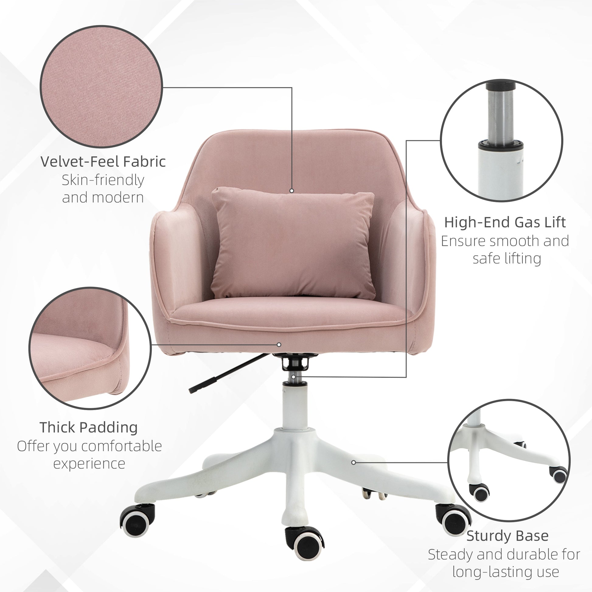 Image for Vinsetto Velvet Style Office Chair with Rechargeable Electric Vibration Massage Lumbar Pillow, Wheels, Pink