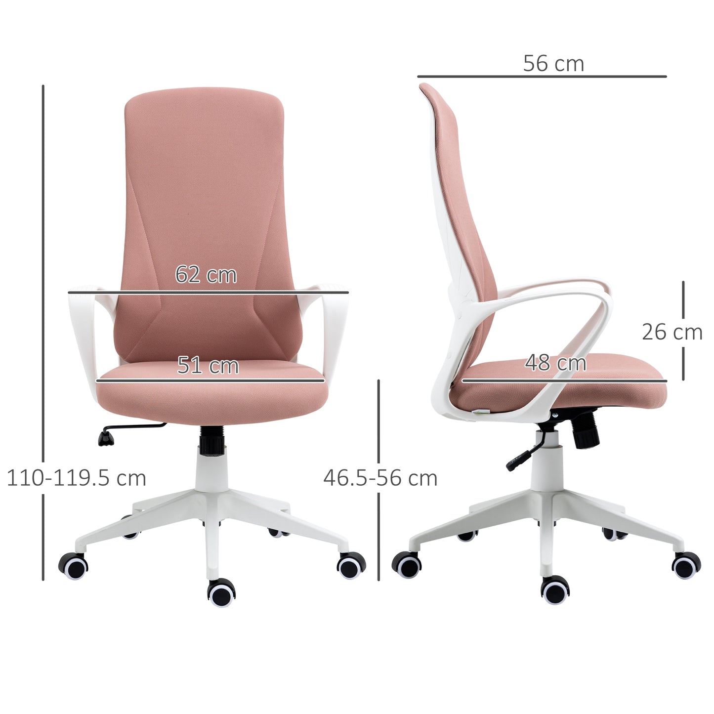 Image for Vinsetto High-Back Office Chair, Elastic Desk Chair with Armrests, Tilt Function, Adjustable Seat Height, Pink