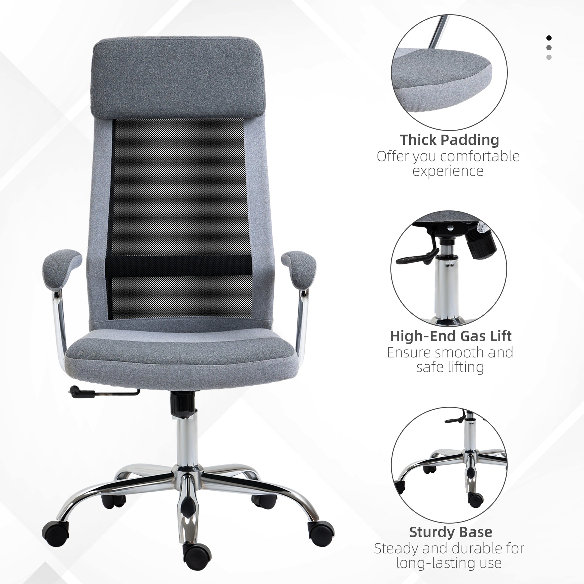 Image for Vinsetto Office Chair Linen-Feel Mesh Fabric High Back Swivel Computer Task Desk Chair for Home with Arm, Wheels, Grey