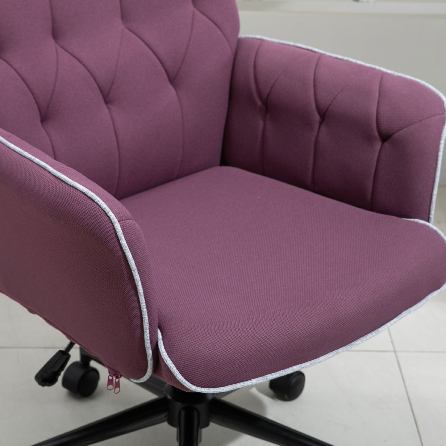 Image for Vinsetto Linen Office Swivel Chair Mid Back Computer Desk Chair with Adjustable Seat, Arm - Purple