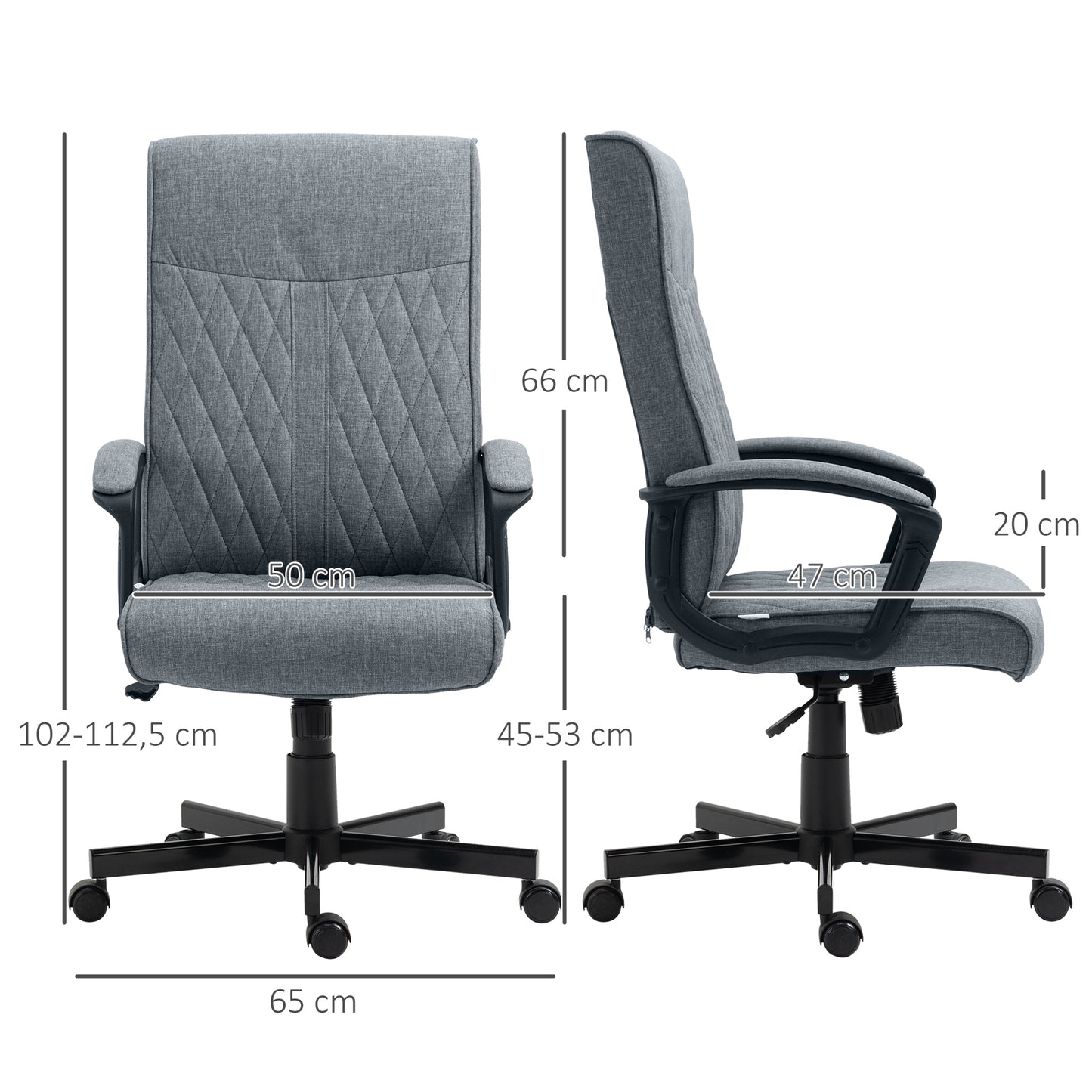 Image for Vinsetto High-Back Home Office Chair, Linen Swivel Computer Chair with Adjustable Height and Tilt Function for Living Room, Bedroom, Study, Dark Grey