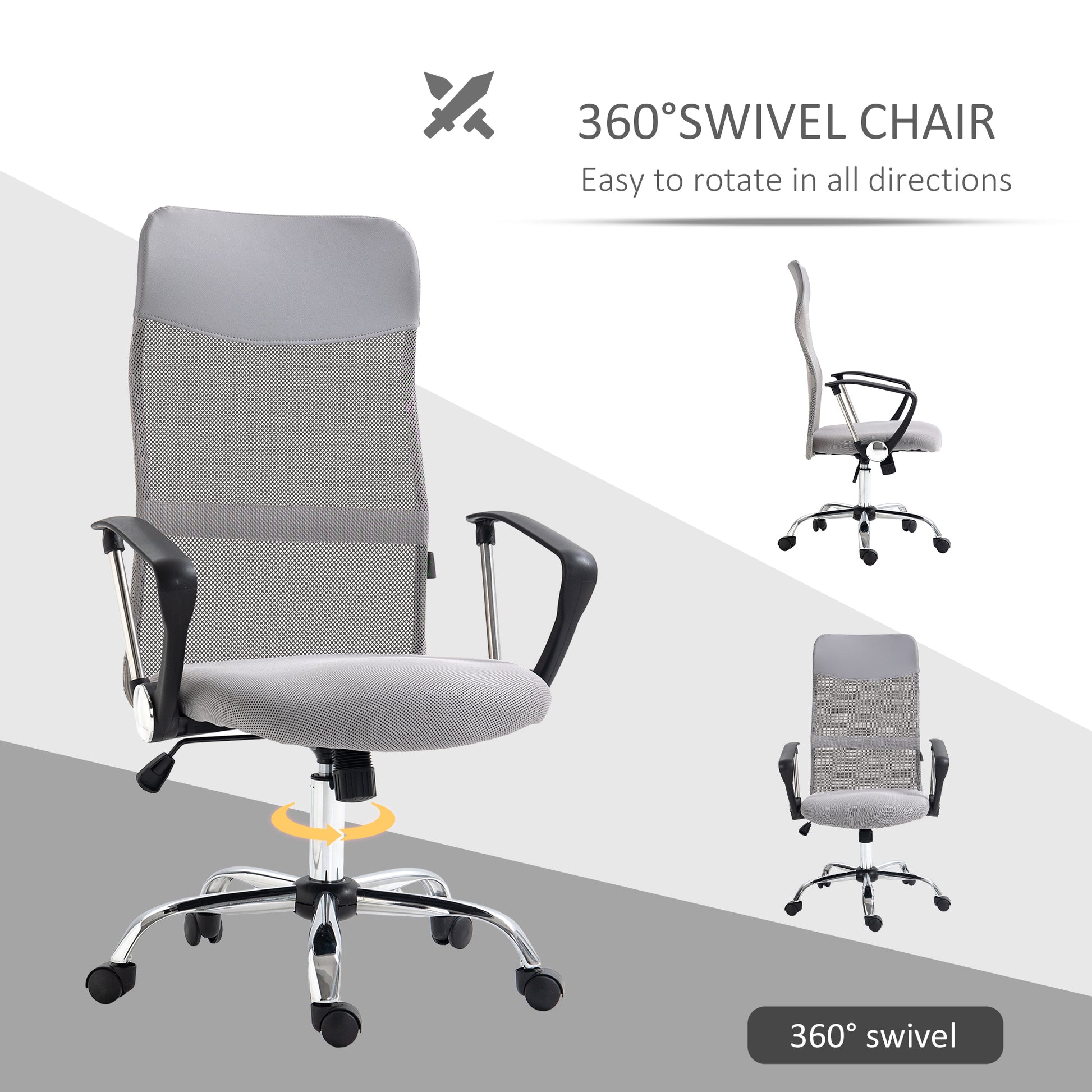 Image for Vinsetto Ergonomic Office Chair Mesh Chair with Adjustable Height Tilt Function Light Grey