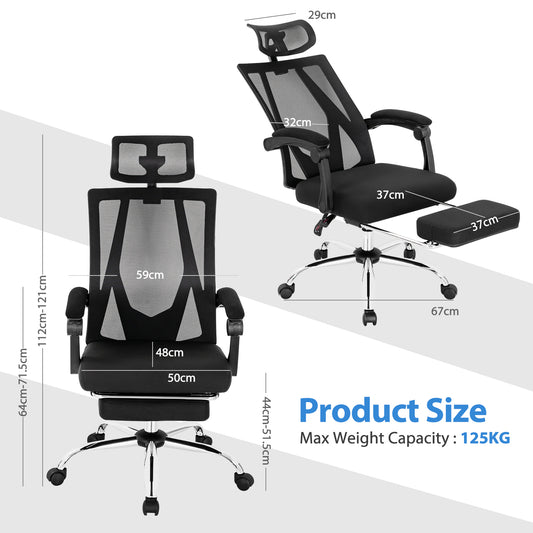 Adjustable Recline  Height backrest tilt and seat height (44-51.5cm). Dimensions