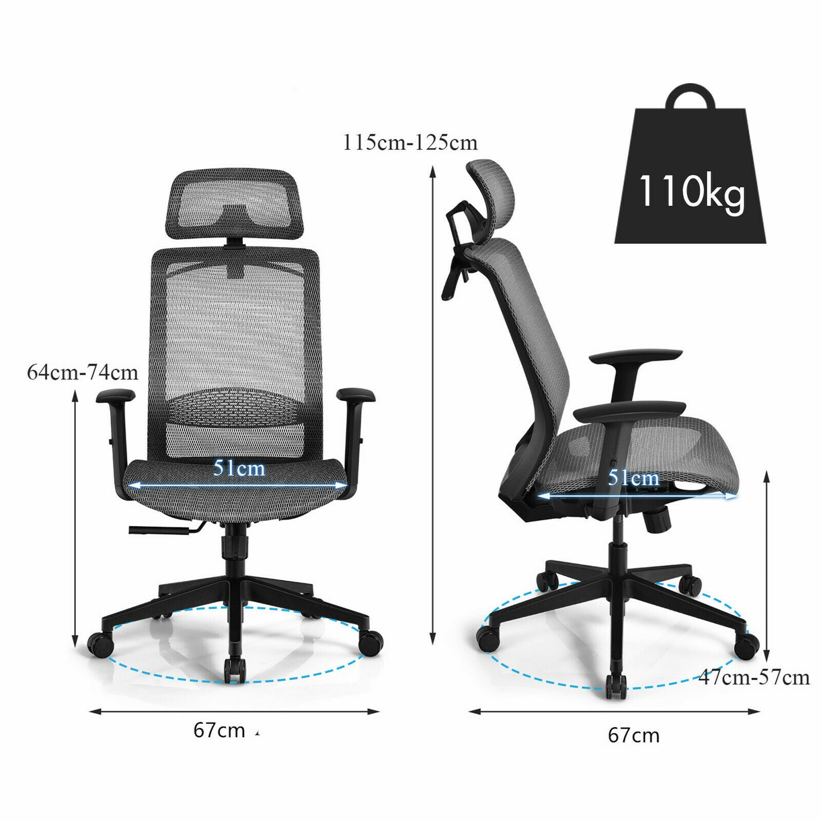 Ergonomic Mesh Office Chair - Grey 