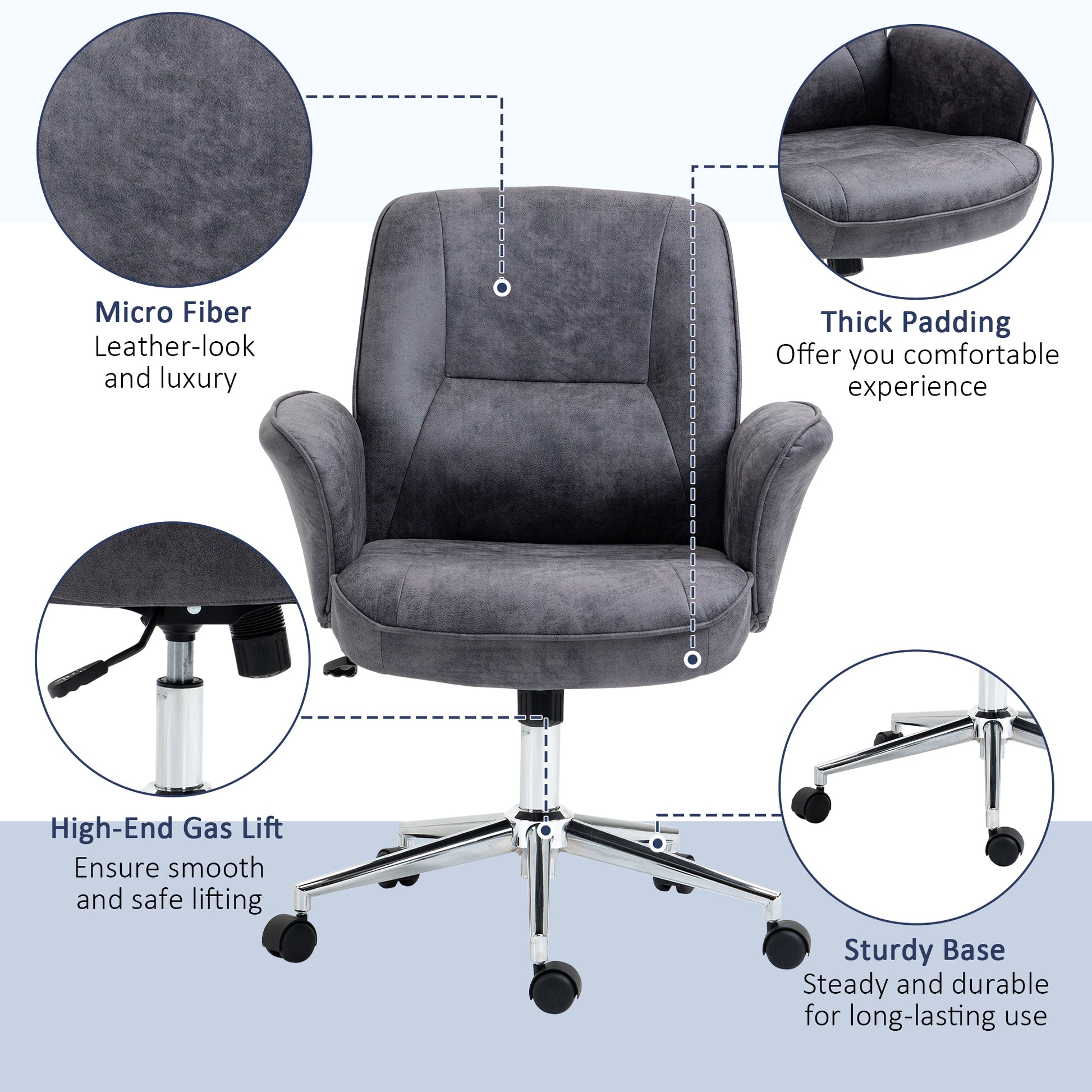 Image for Vinsetto Swivel Computer Office Chair Mid Back Desk Chair for Home Study Bedroom,  Charcoal Grey