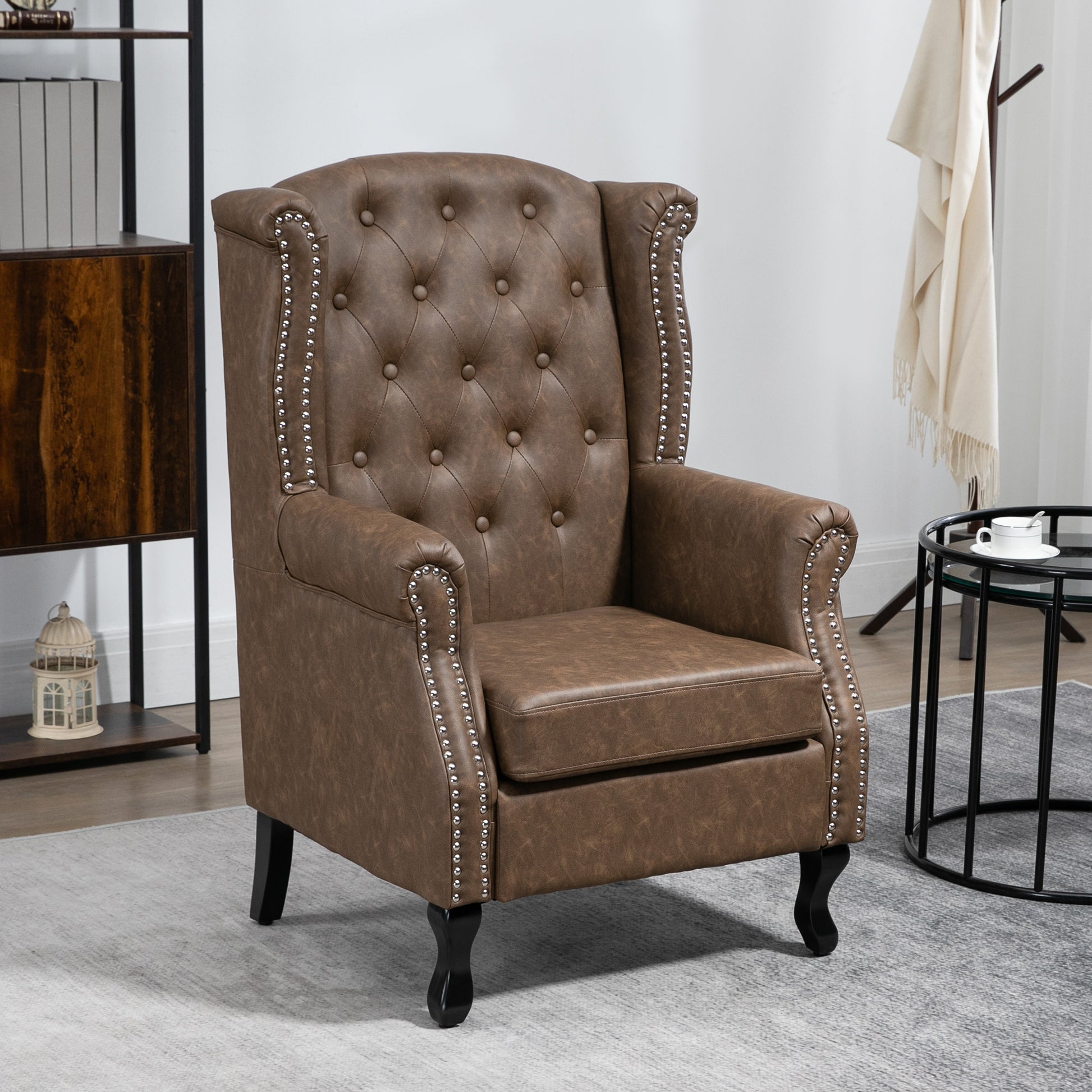 HOMCOM Wingback Accent Chair Tufted Chesterfield-style Armchair with Nail Head Trim for Living Room Bedroom - ChairwayUK